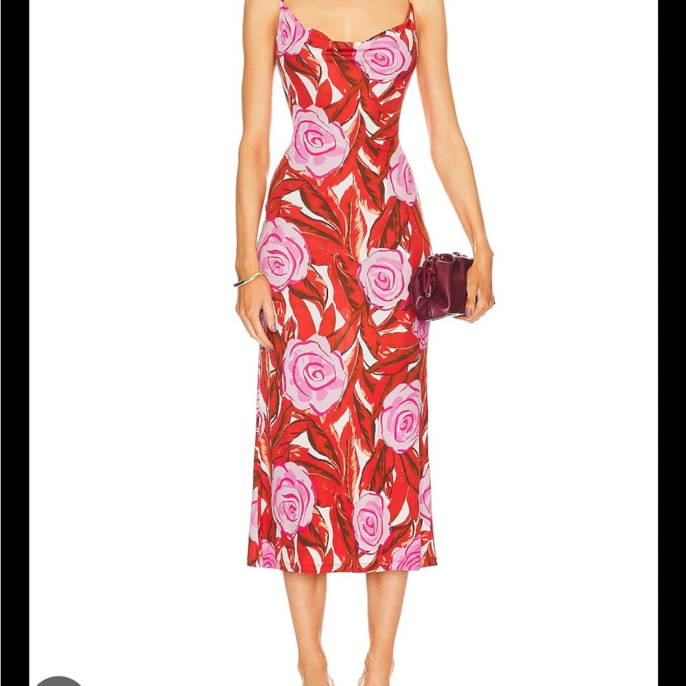 Diane Von Furstenberg Red and Pink Floral Midi Dress